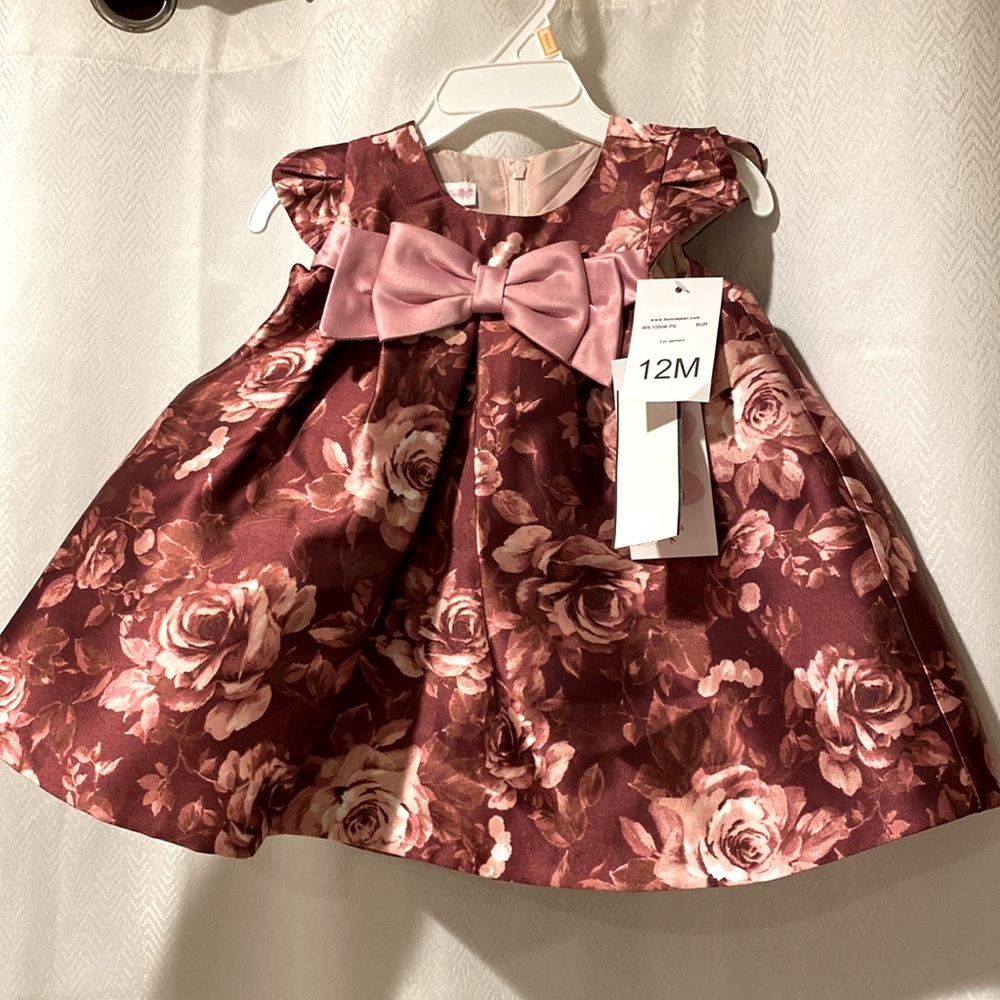 Bonnie Baby Burgundy and Pink Formal Dress